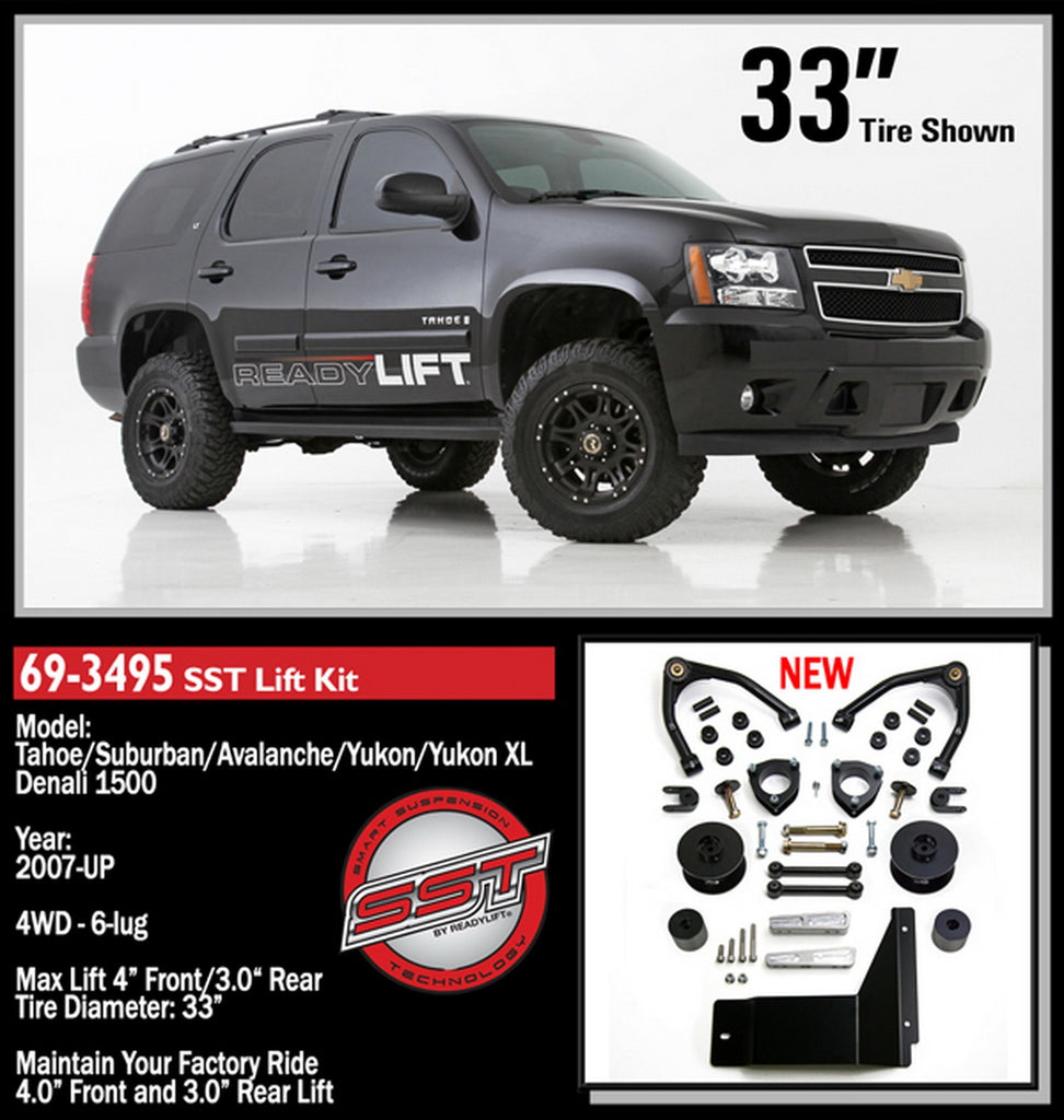 ReadyLift 2007-14 GM TAHOE/SUB/YUKON XL 4'' F with 3.0'' R SST Lift Kit-Cast Steel UCAs-69-3495