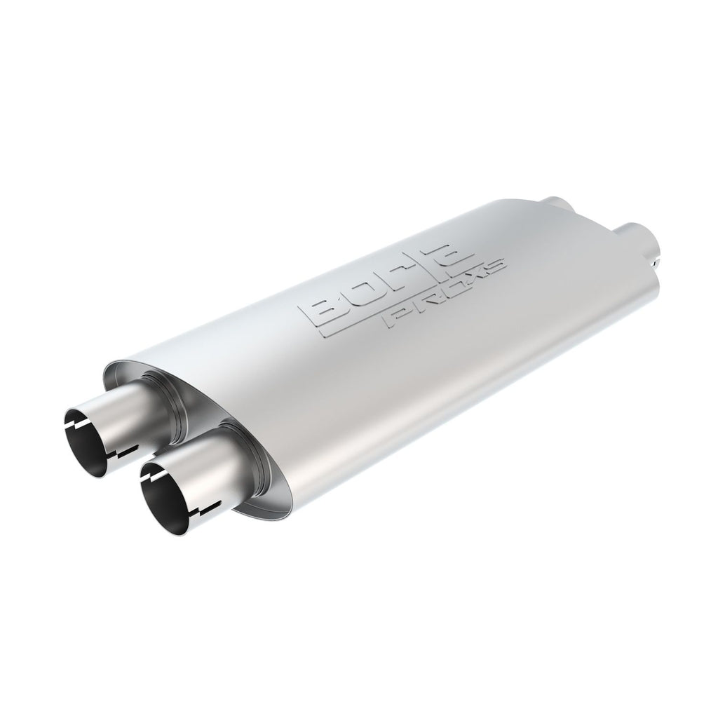 ProXS Muffler 2.5in Dual Inlet/ 2.5in Dual Outlet 4in x 9.5in Oval x 19in Long Body Notched Necks