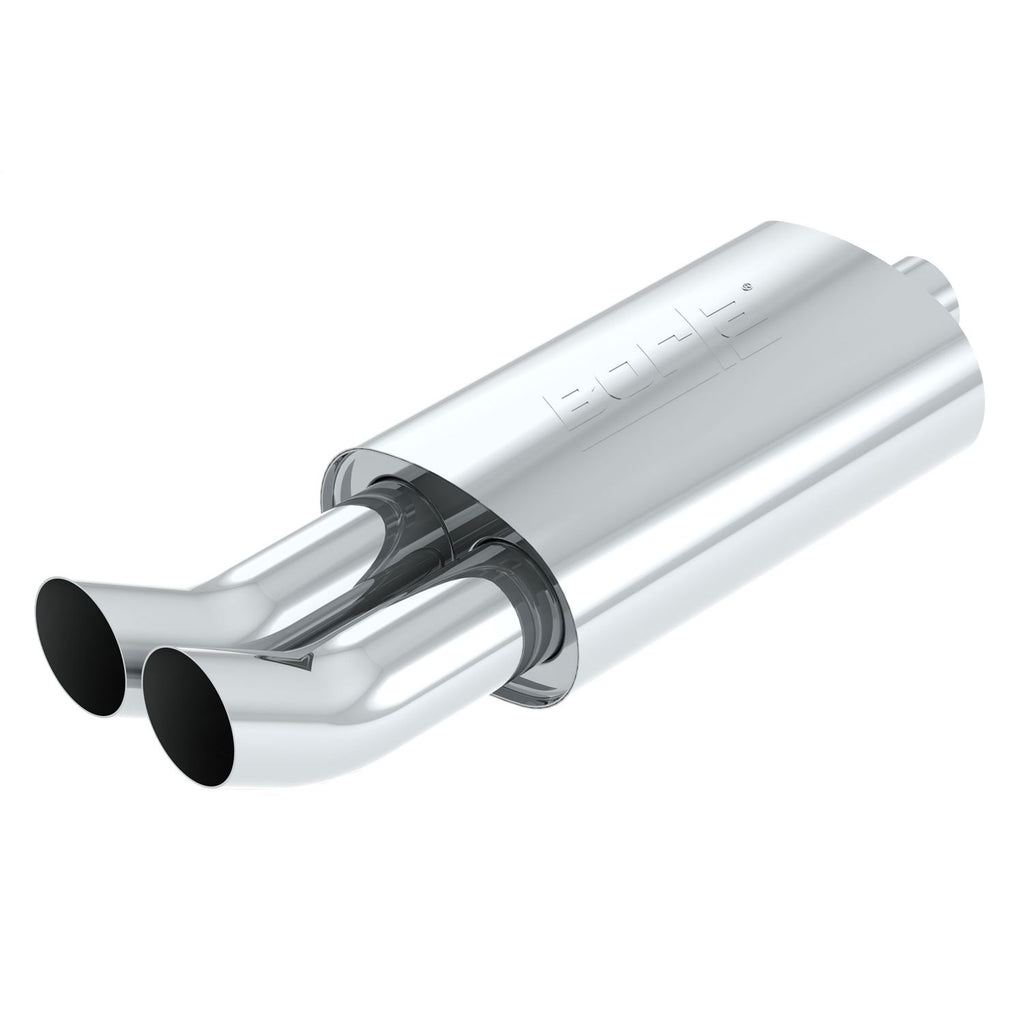 Boomers Muffler Spitfire 2.25in Center Inlet/ 3in Dual Round Tips 5.5in x 8.5in Oval x 14in Long Body