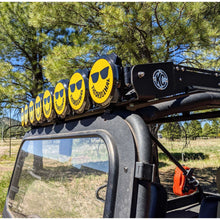 Load image into Gallery viewer, KC Hilites 6 in Pro6 Gravity Light cover - 50th Anniversary Smiley Face- Yellow / Black KC Logo