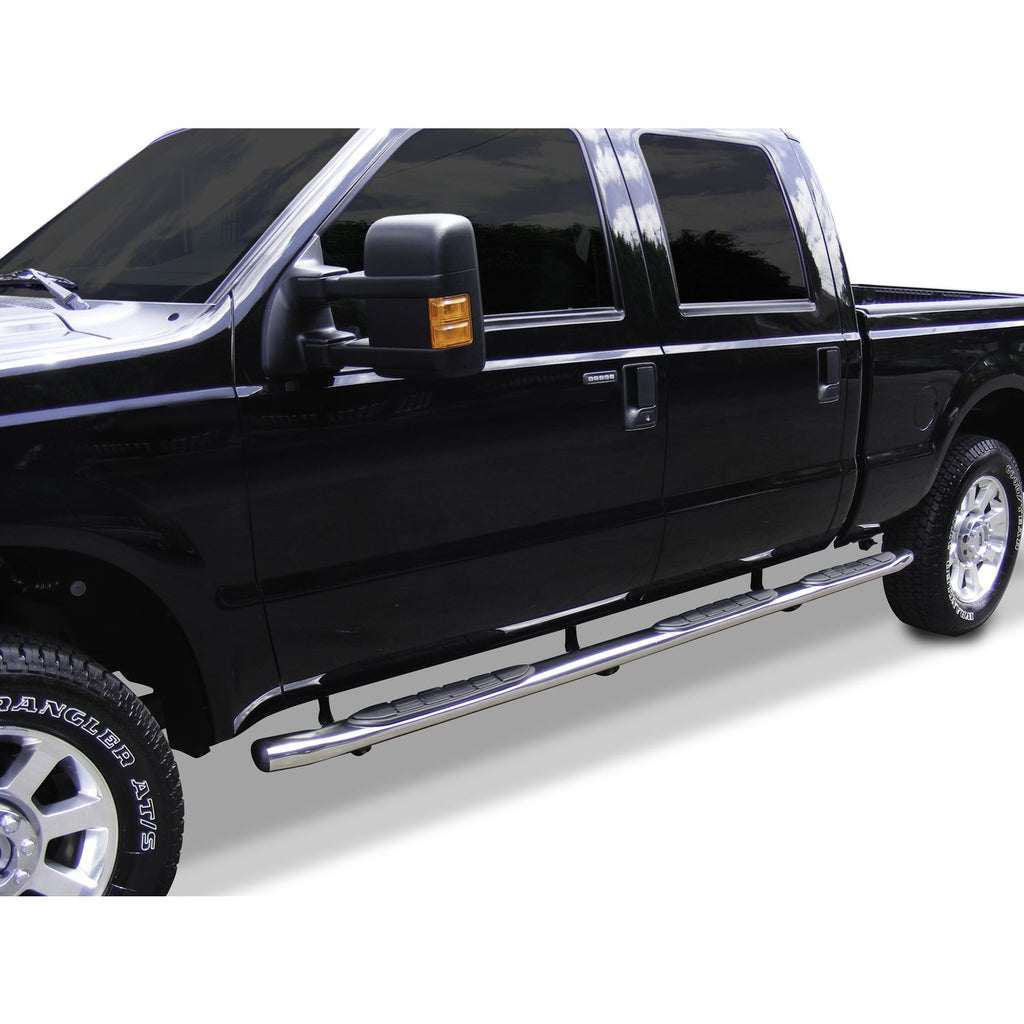 Big Country Truck Accessories 3943256 - 4 + 15 Degree Wheel to Wheel Side Bars With Mounting Bracket Kit - Polished Stainless Steel