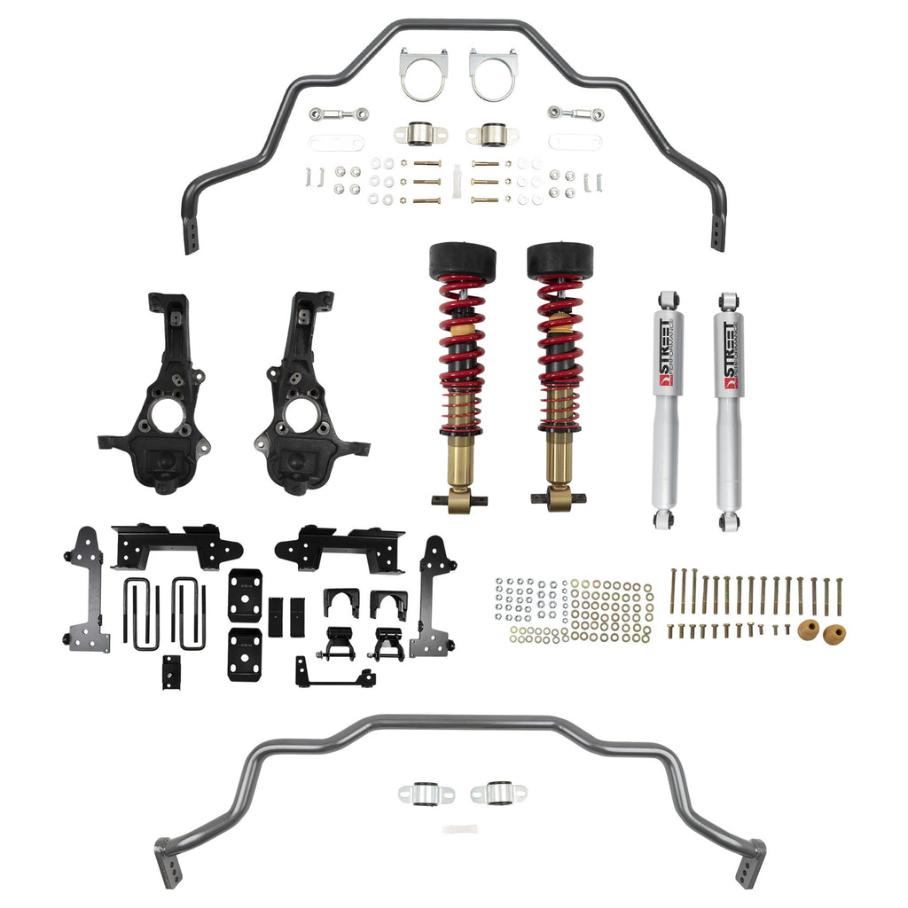 BELLTECH 1040HK PERF HANDLING KIT COMPLETE KIT INC. HEIGHT ADJUSTABLE FRONT COILOVERS & REAR SWAY BAR 2019-2023 GM SILVERADO/SIERRA 1500 2WD (ALL CABS) SHORT BED 2-4IN. F / 6IN. R