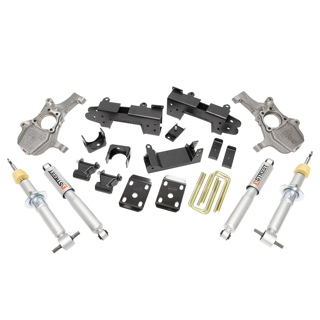 BELLTECH 1040SP LOWERING KITS  FRONT AND REAR COMPLETE KIT W/ STREET PERFORMANCE SHOCKS 2019-2023 SILVERADO / SIERRA (DBL / CREW CAB / SHORT BED) 2 IN.-4 IN. F / 6 IN. R