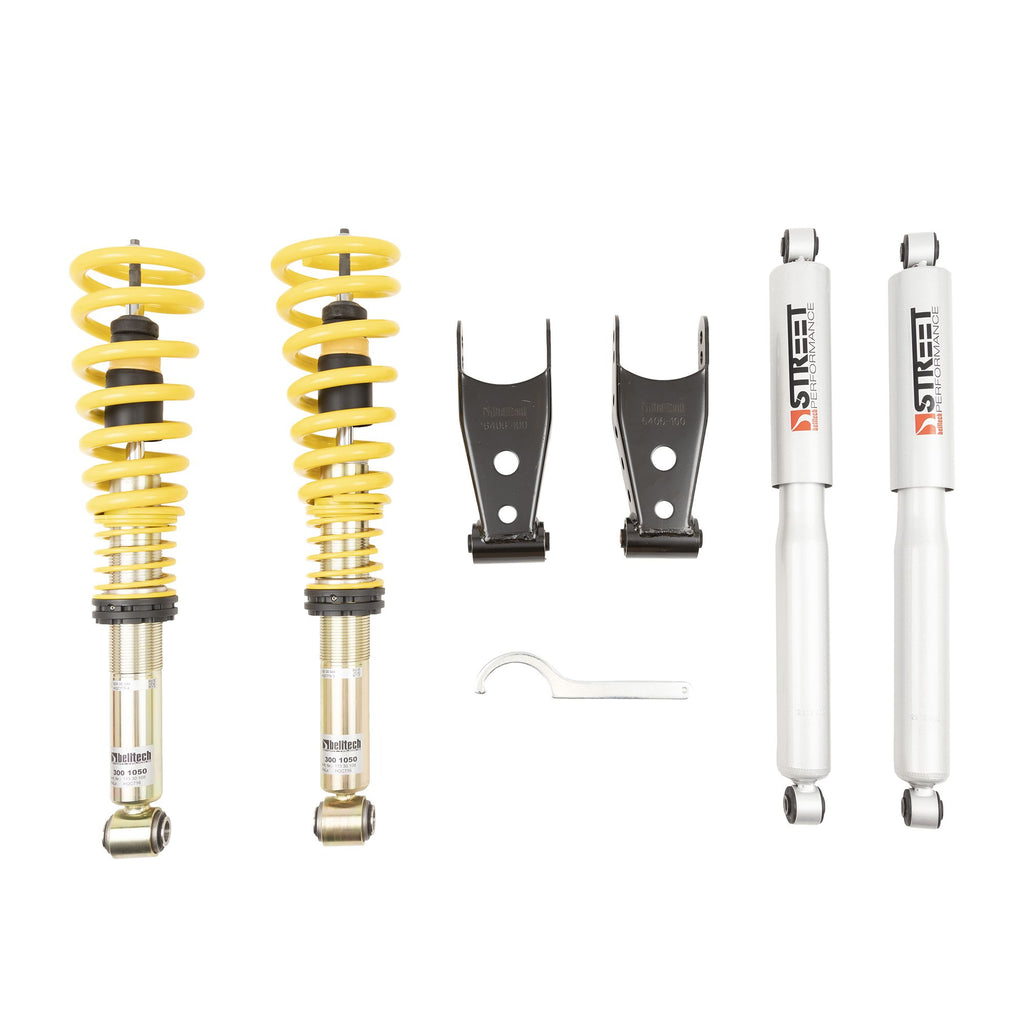 BELLTECH 13008 COILOVER KIT Factory Preset Fixed Damping, 0-3 in. Height Adjustable Drop 2004-2013 Ford F150 (All Cabs) 2wd 0 in.-3 in. Drop (fixed dampening) 04-13 Ford F150 (All Cabs) 4wd 0 in.-4 in. Drop