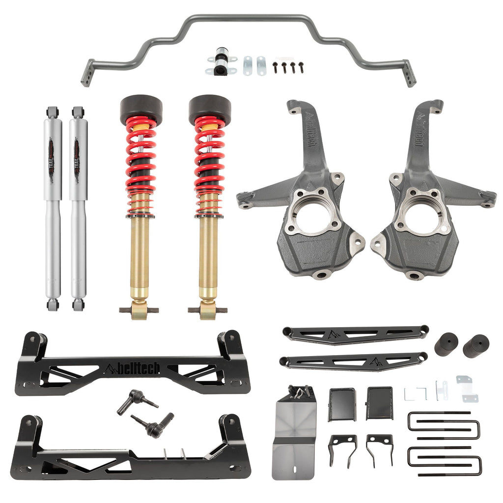 BELLTECH 150210HK LIFT KIT 6-8IN. LIFT KIT INC. FRONT AND REAR TRAIL PERFORMANCE COILOVERS/SHOCKS 2019-2023 GM SILVERADO/SIERRA 1500 2WD/4WD 6-8IN. LIFT WITH TRAIL PEFORMANCE COILOVERS/SHOCKS