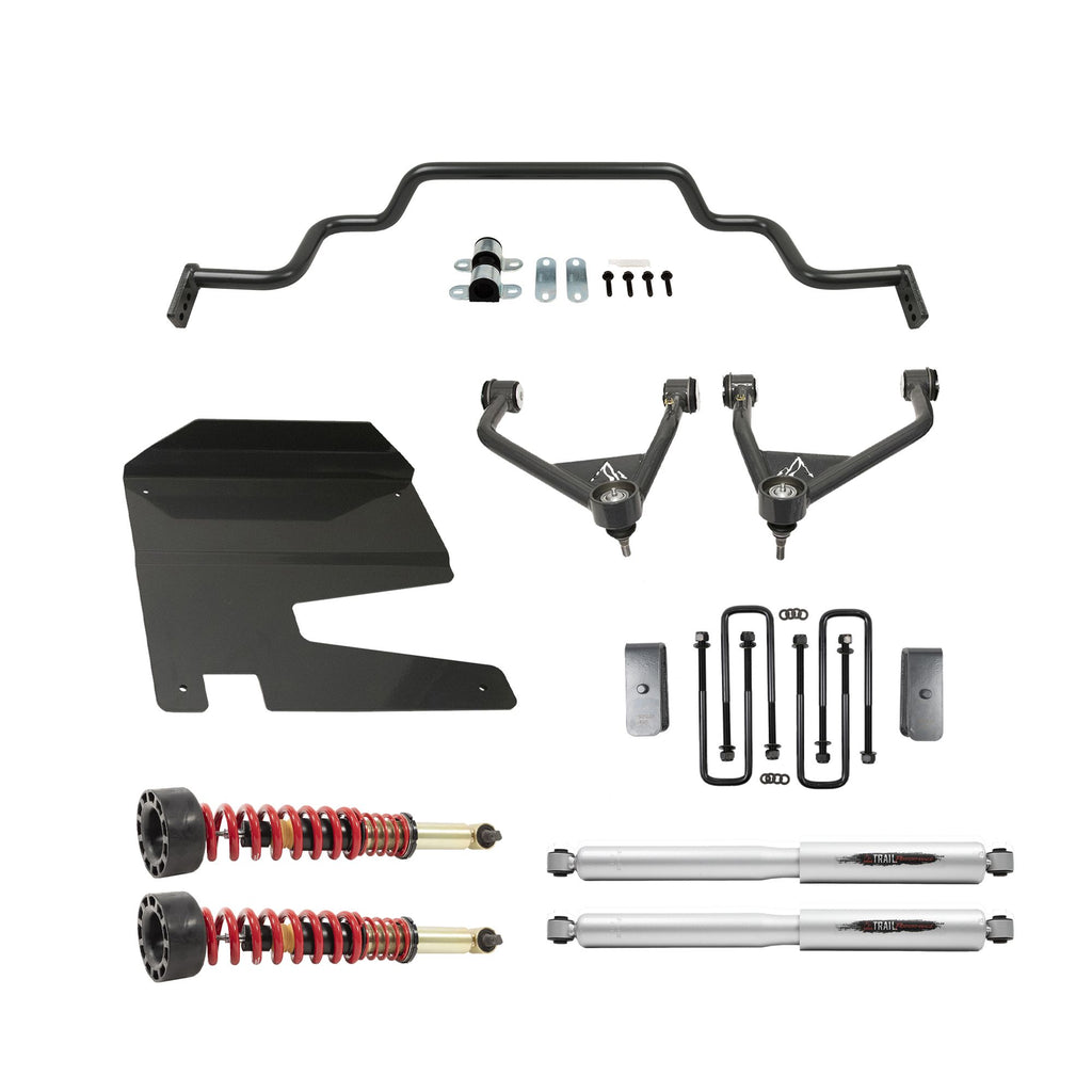 BELLTECH 150212HK LIFT KIT 4IN. LIFT KIT INC. FRONT AND REAR TRAIL PERFORMANCE COILOVERS/SHOCKS 2019-2023 GM SILVERADO/SIERRA 1500 2WD/4WD 4IN. LIFT W/ TRAIL PERFORMANCE COILOVERS/SHOCKS