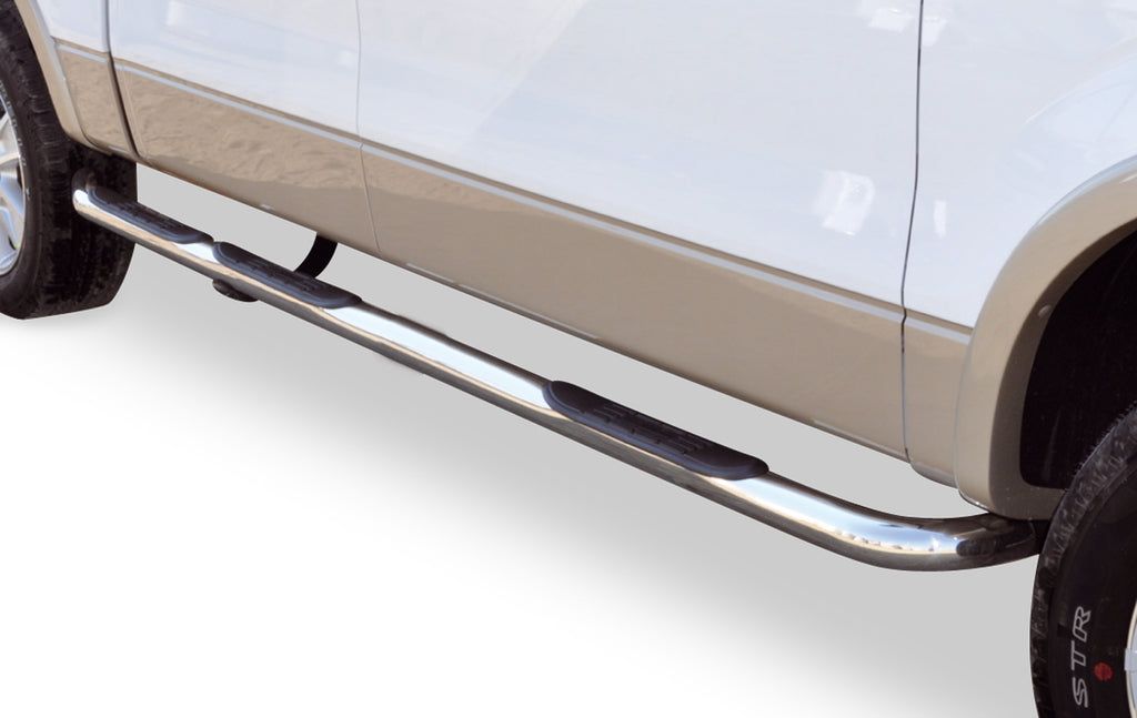 Big Country Truck Accessories 374254 - 3 Round Wheel-to-Wheel Side Steps - Complete Kit with Brackets - Polished Stainless Steel