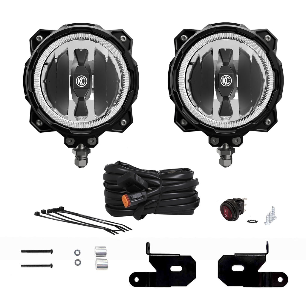 KC Hilites 6 in Pro6 Gravity LED - Pillar Mount - 2-Light System - 20W Spot Beam - for 18-20 Jeep JL